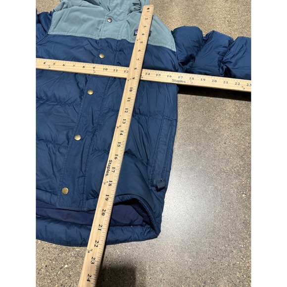 Patagonia Kids Down Puffer Jacket Blue Colorblock Hooded Coat Size M 10 - Picture 5 of 5